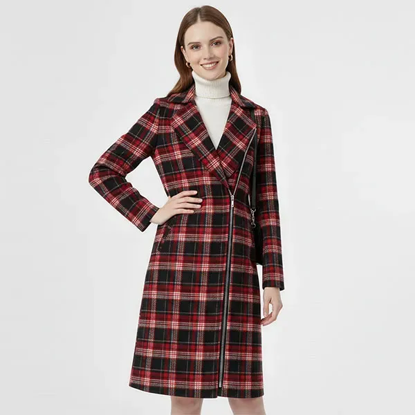 Cozy Plaid Pattern Zipper Coat