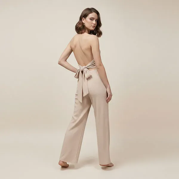 Chic Halter Neck Wide Leg Two-Piece Set