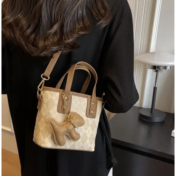 Thumbnail of Quilted Mini Handbag with Cute Puppy Charm Keychain