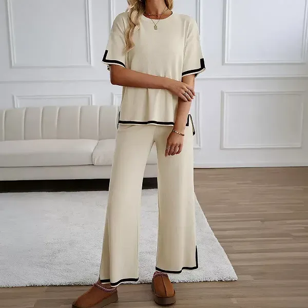 Striped Top and Wide Leg Pants Set