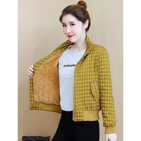 Houndstooth Plush Lined Winter Jacket