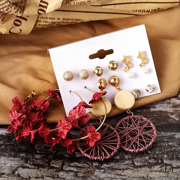 6 Pairs Colorful Flower Stud Earrings