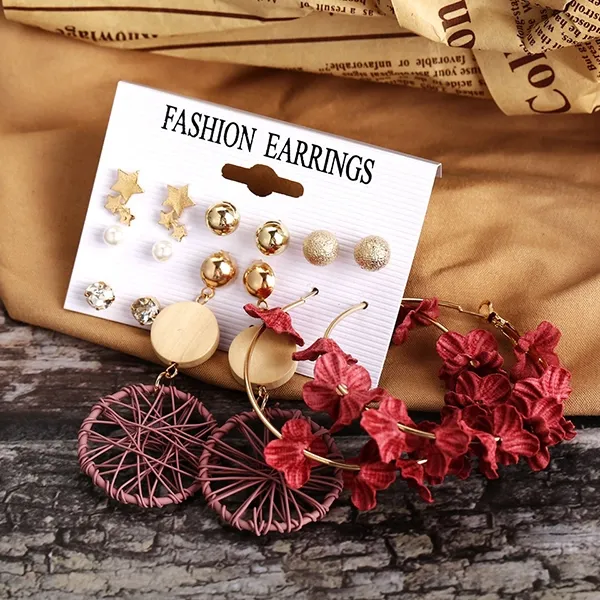 6 Pairs Colorful Flower Stud Earrings