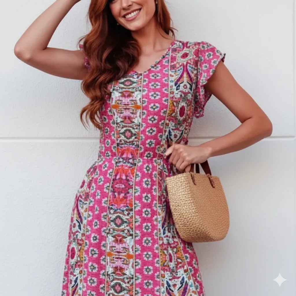 صورة مصغرة لـ Casual Boho Print Slit Design Sleeveless Women Maxi Dress