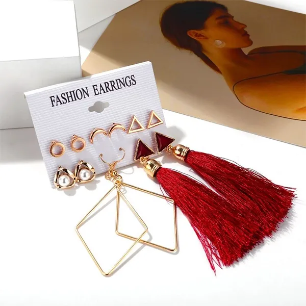 أقراط قلب أحمر ذهبية متدلية