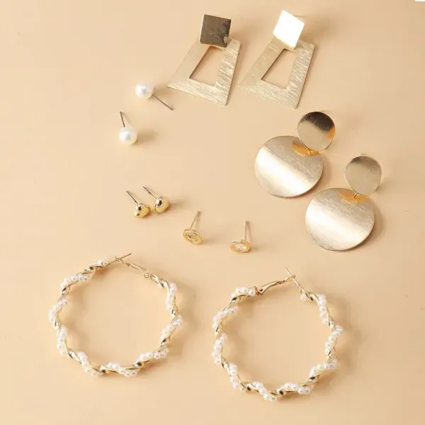 6 Pairs Chic Gold Plated Earring Set