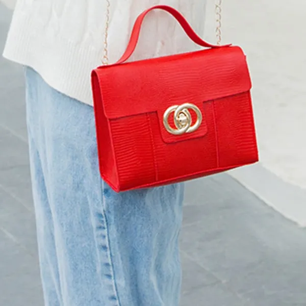 Elegant Red Crossbody Bag with Gold Clasp | Dorbe UAE