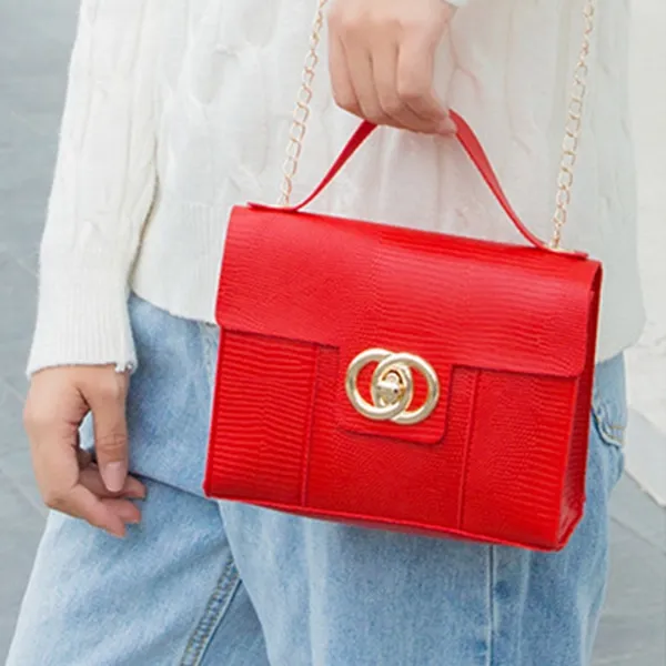 Elegant Red Crossbody Bag with Gold Clasp | Dorbe UAE