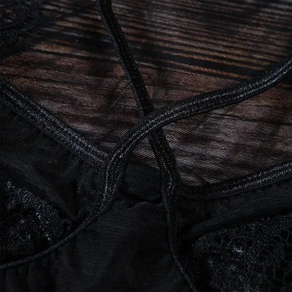 Textured Lace Sheer Sleeve Bodysuit