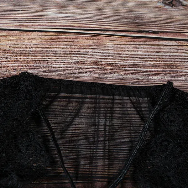 Textured Lace Sheer Sleeve Bodysuit