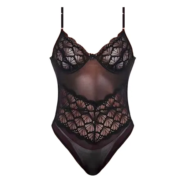 Black Hollow Strap Slim Fit Bodysuit