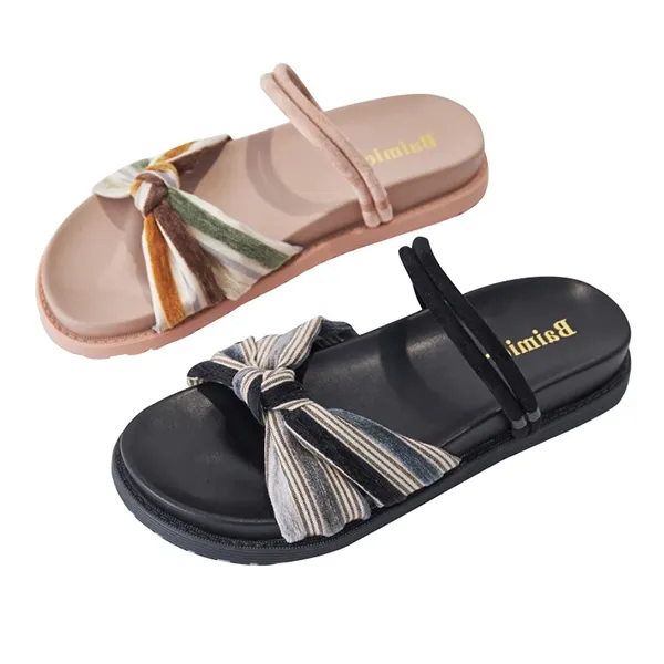 Gray Striped Knot Detail Canvas Slides