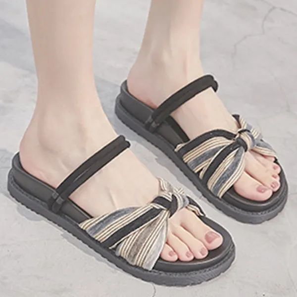 Gray Striped Knot Detail Canvas Slides