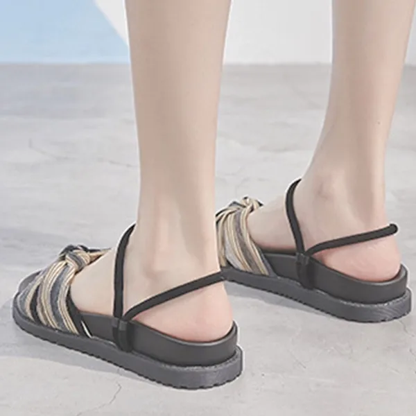 Gray Striped Knot Detail Canvas Slides