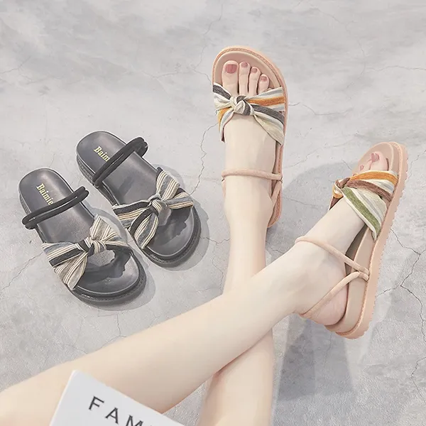 Gray Striped Knot Detail Canvas Slides