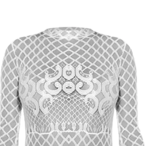 Black Geometric Mesh Long Sleeve Bodysuit