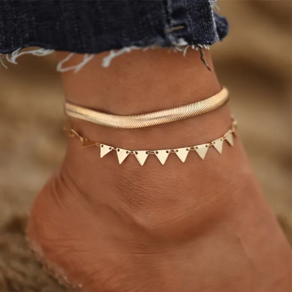 Elegant Double Layer Chain Anklet Set