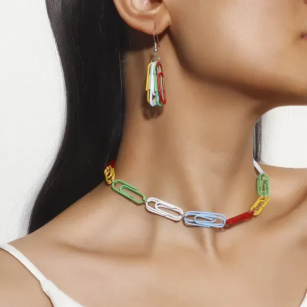 Colorful Gem Choker Necklace Set