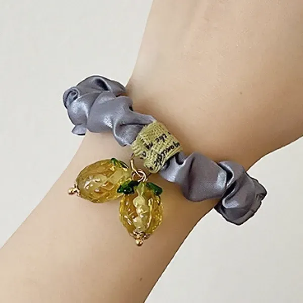 Ruffled Rhinestone Canvas Elastic Bracelet