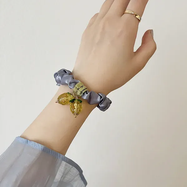 Ruffled Rhinestone Canvas Elastic Bracelet