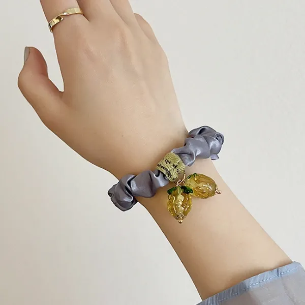 Ruffled Rhinestone Canvas Elastic Bracelet