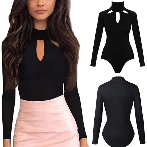 Black Slim Fit O-Neck Bodysuit