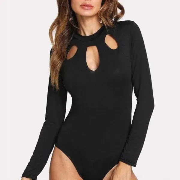 Black Slim Fit O-Neck Bodysuit