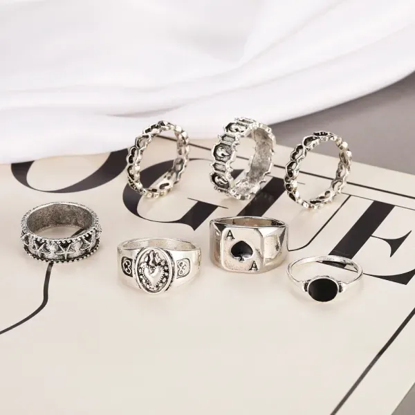7 Piece Silver Boho Rhinestone Ring Set