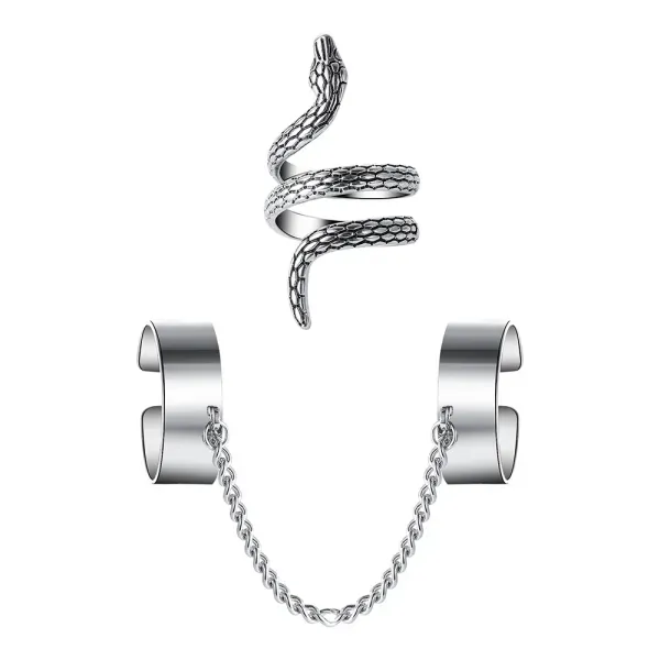 3 Piece Silver Snake Boho Ring Set