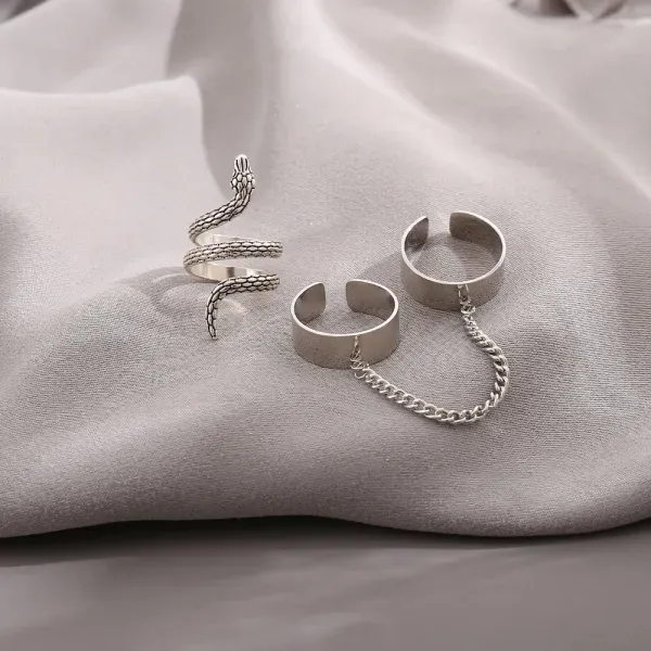 3 Piece Silver Snake Boho Ring Set