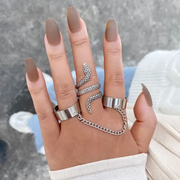 3 Piece Silver Snake Boho Ring Set