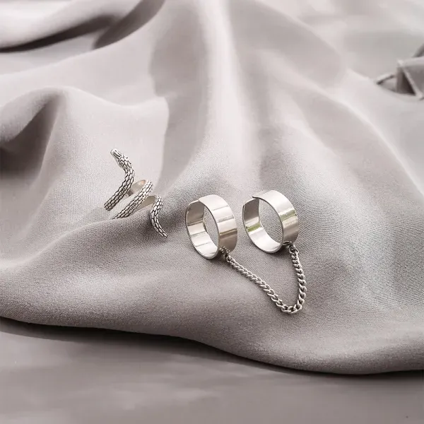 3 Piece Silver Snake Boho Ring Set