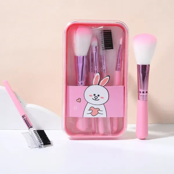 طقم فرش مكياج صغير للسفر 5 قطع مع علبة لطيفة
