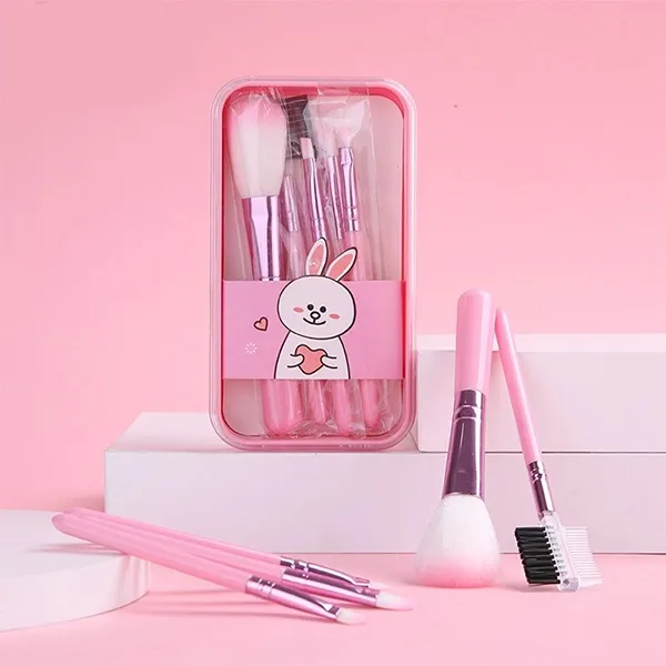 صورة مصغرة لـ طقم فرش مكياج صغير للسفر 5 قطع مع علبة لطيفة