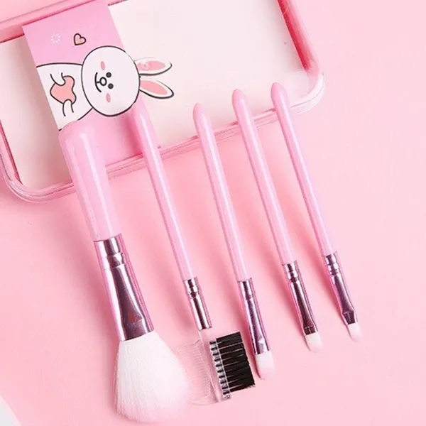 صورة مصغرة لـ طقم فرش مكياج صغير للسفر 5 قطع مع علبة لطيفة