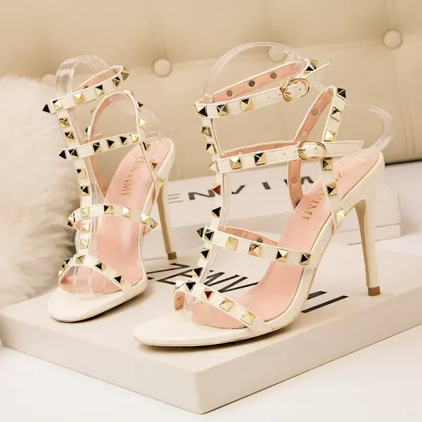 Thumbnail of Stylish Red Studded High Heels - Glamorous Stiletto Sandals