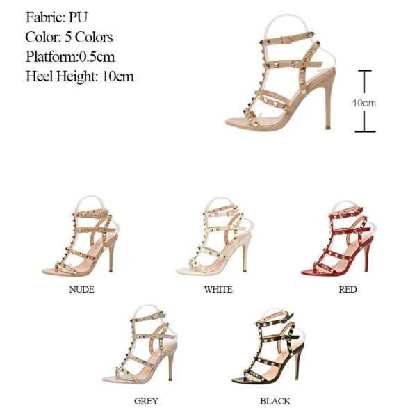 Stylish Red Studded High Heels - Glamorous Stiletto Sandals