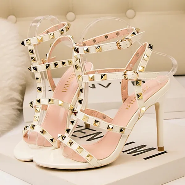 Stylish Red Studded High Heels - Glamorous Stiletto Sandals
