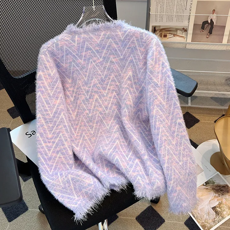 Fringed V-Neck Knit Cardigan with Pearl Buttons