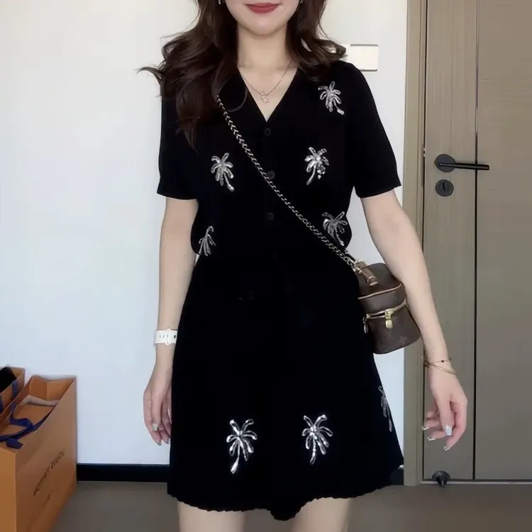 Thumbnail of Black Ribbed Knit Co-ord Set Palm Tree Design