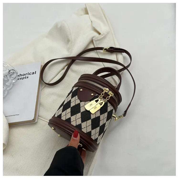 Thumbnail of Diamond Pattern Cylinder Bag With Chain Zipper