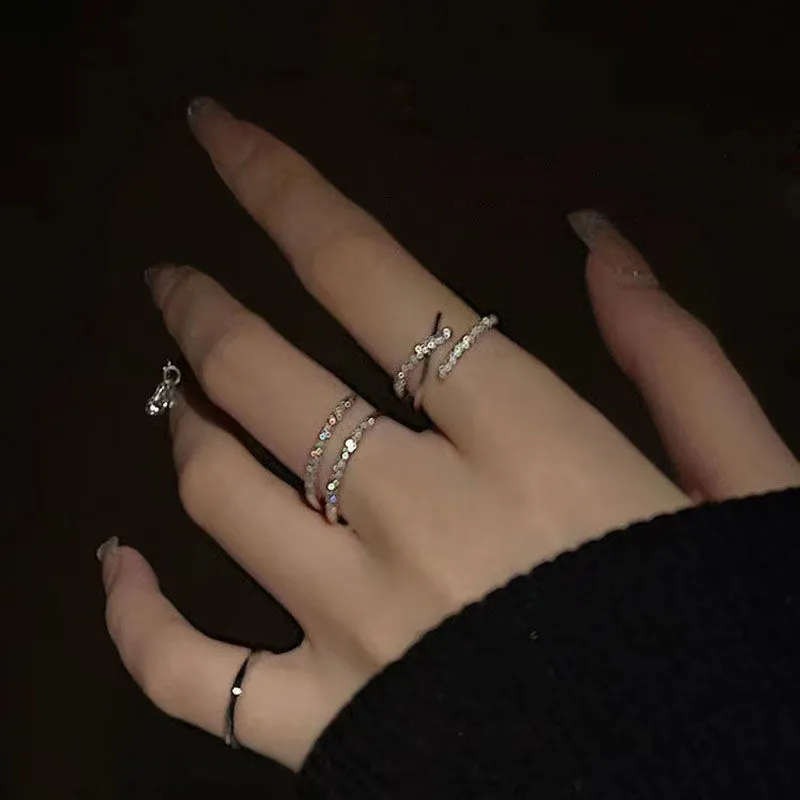 Elegant Silver Crystal Ring Set