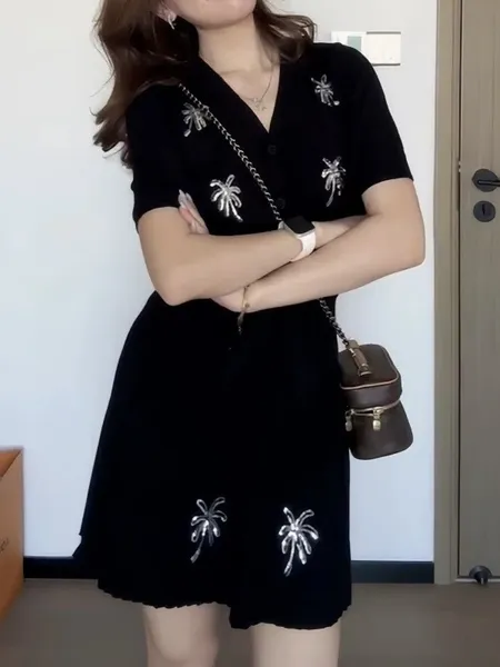 Thumbnail of Black Ribbed Knit Co-ord Set Palm Tree Design