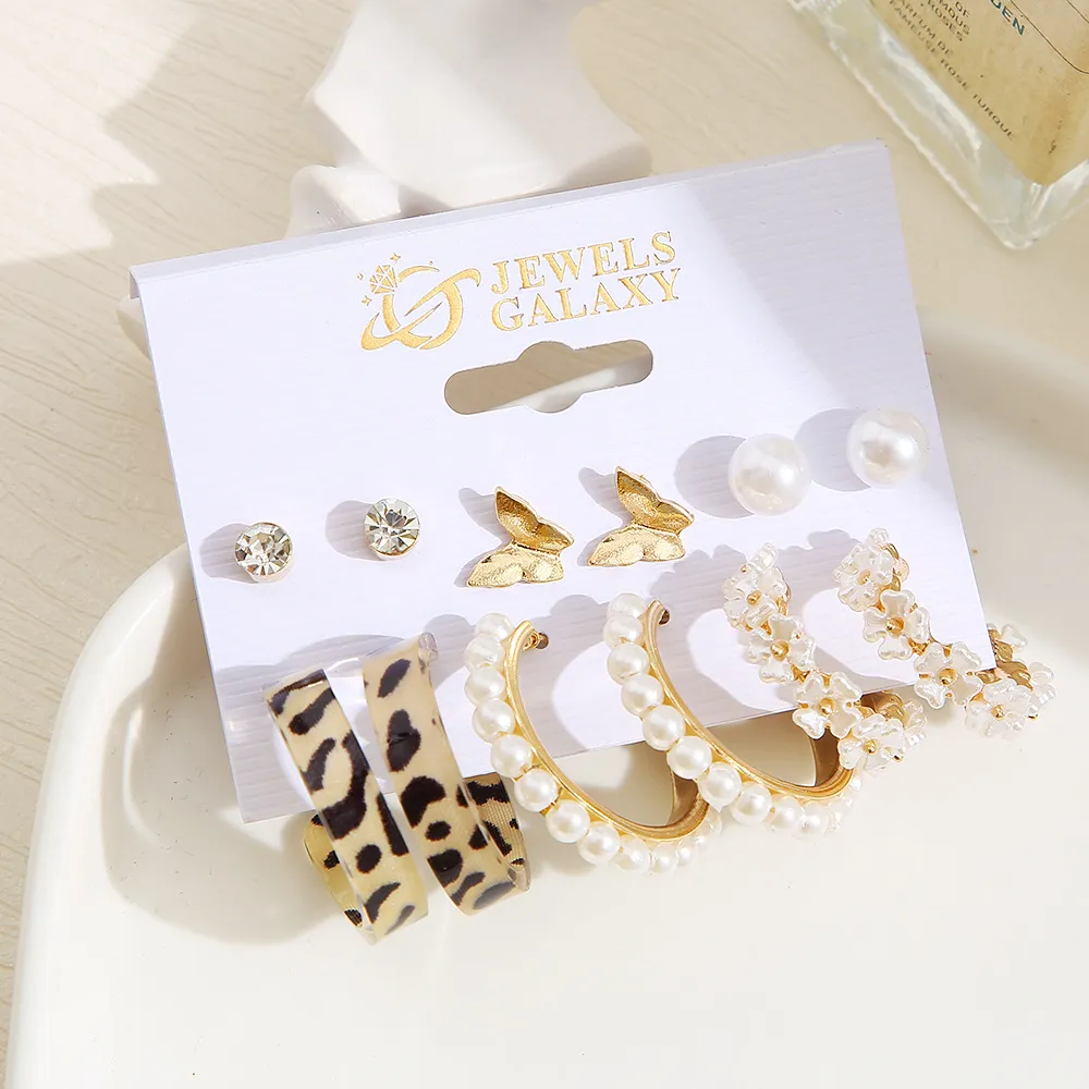 6 Pair Rhinestone and Pearl Earrings Set