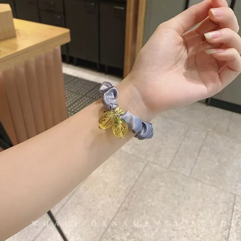 Ruffled Rhinestone Canvas Elastic Bracelet