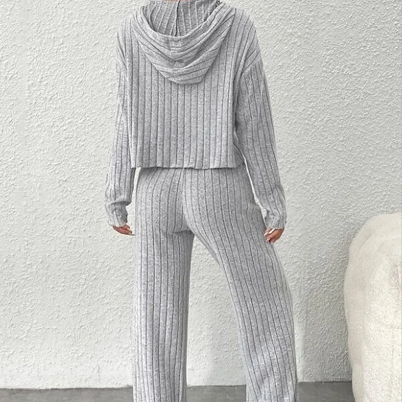 Ribbed Hoodie and High Waist Lounge Set