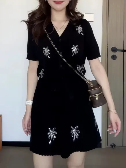 Thumbnail of Black Ribbed Knit Co-ord Set Palm Tree Design