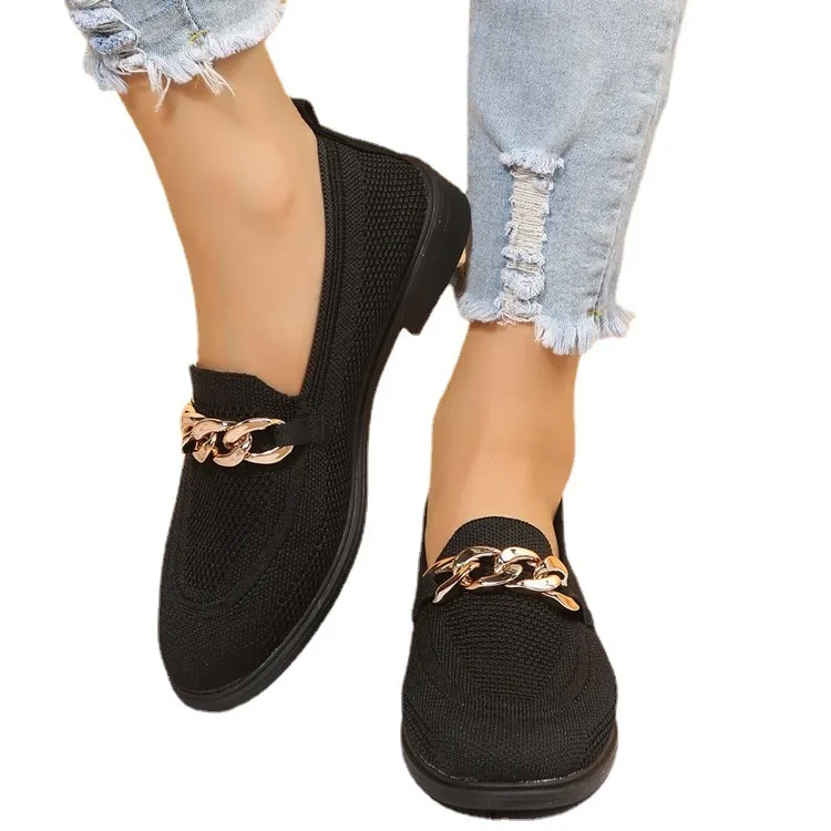 Women Braid Chain Slip On Flat Shoes