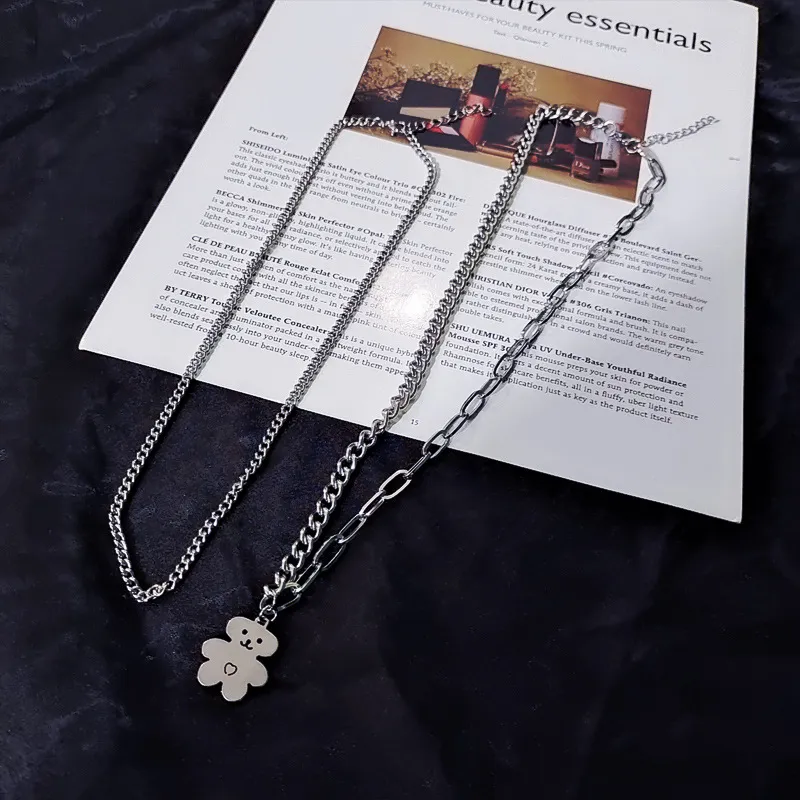 Double Layer Silver Bear Pendant Necklace