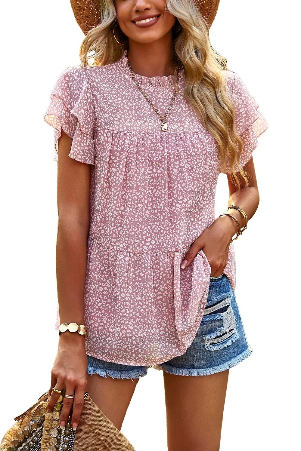 Floral Ruffle Sleeve Chic Tunic Top